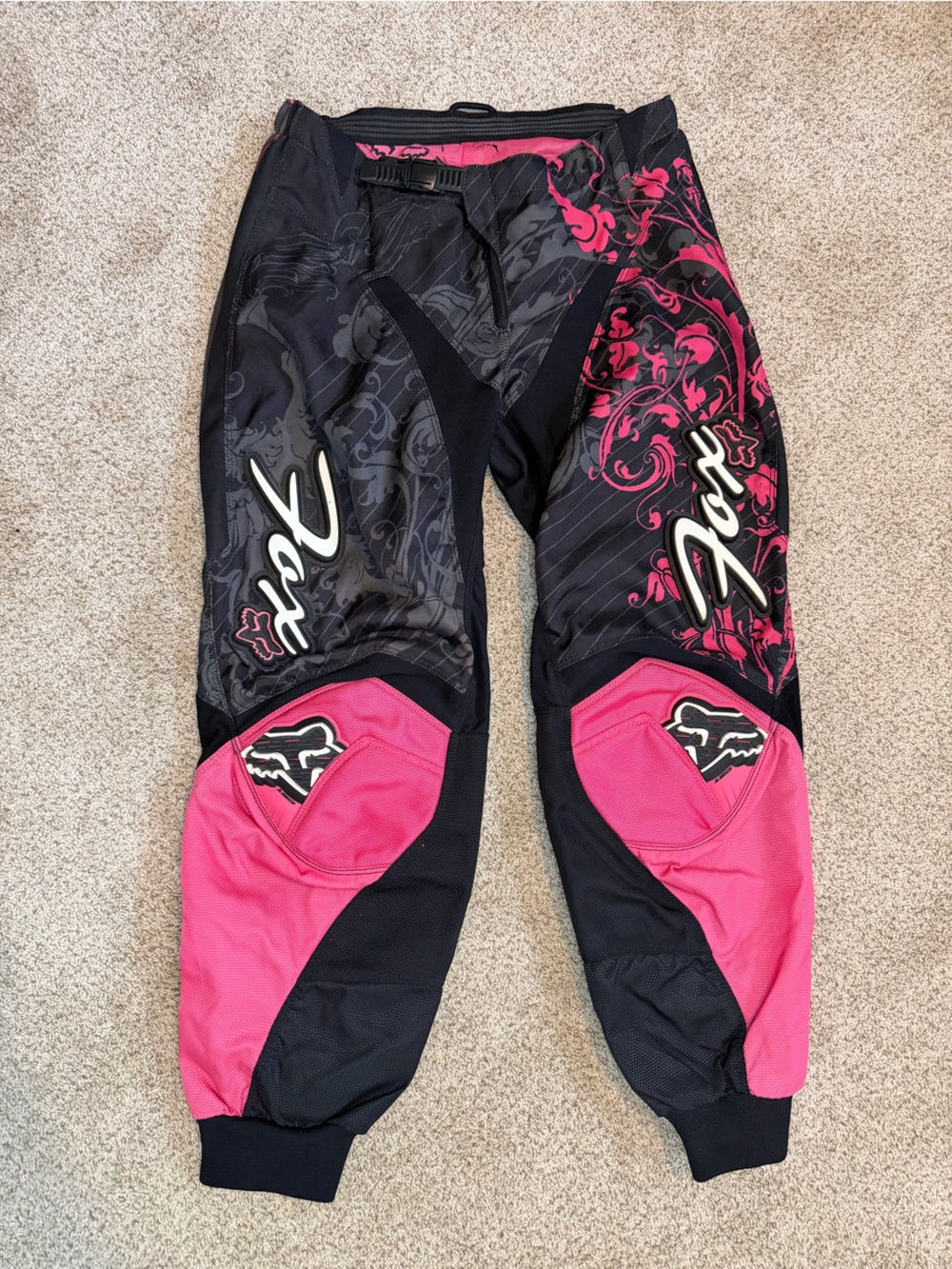 Fox 180 Youth Girls Pink and Black Motocross Riding Pants Sz 9/10